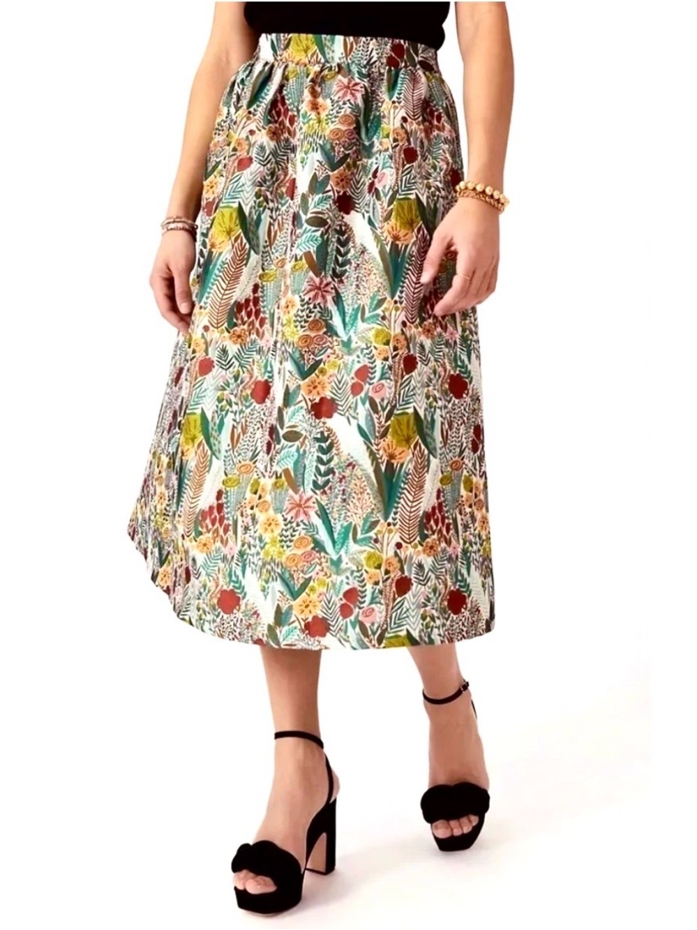 Sunday in Brooklyn Anthro Lucia Jacquard Textured Midi Skirt Floral Green Red S